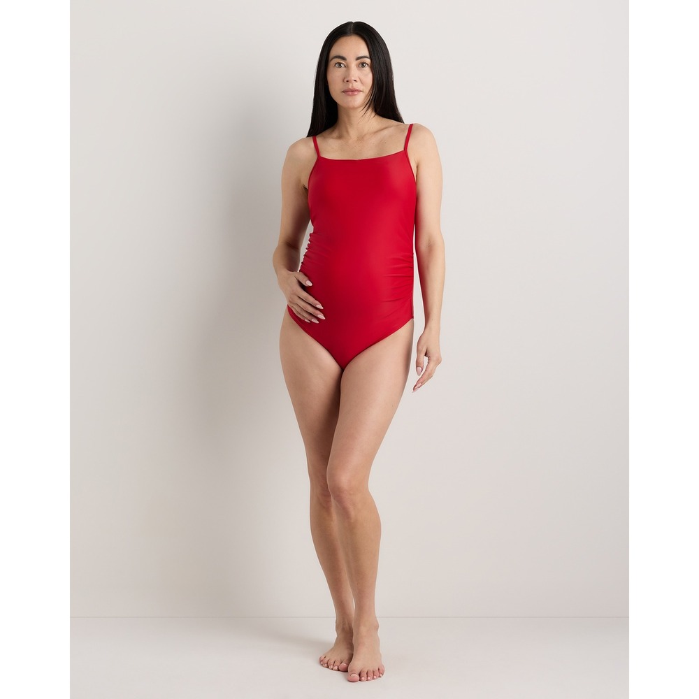 NWT Quince Cherry Red Maternity Italian Square Neck One Piece Swimsuit Size M